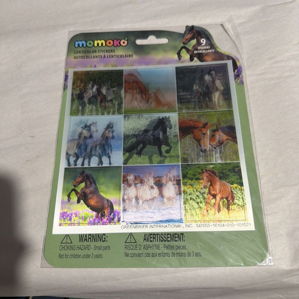 Momoco Lenticular Horse Stickers Lot of 9 Vintage 3D Flip Motion
